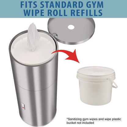 Side-entry Trash Can With Gym Wipe Dispenser, 9 Gal, Stainless Steel, Silver