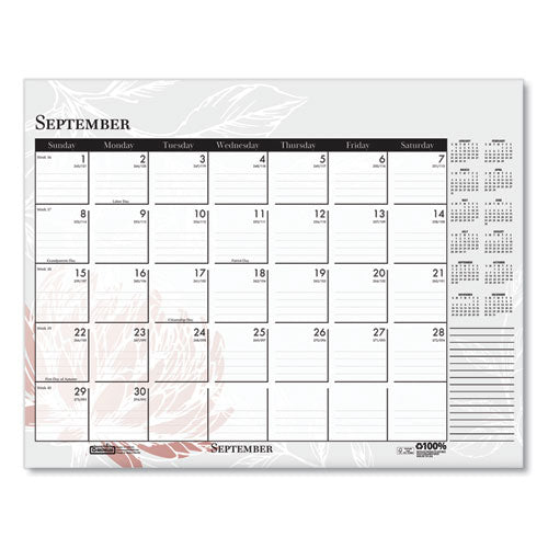 Recycled Desk Pad Calendar, Wild Flowers Artwork, 22 X 17, White Sheets, Black Binding/corners,12-month (jan-dec): 2024