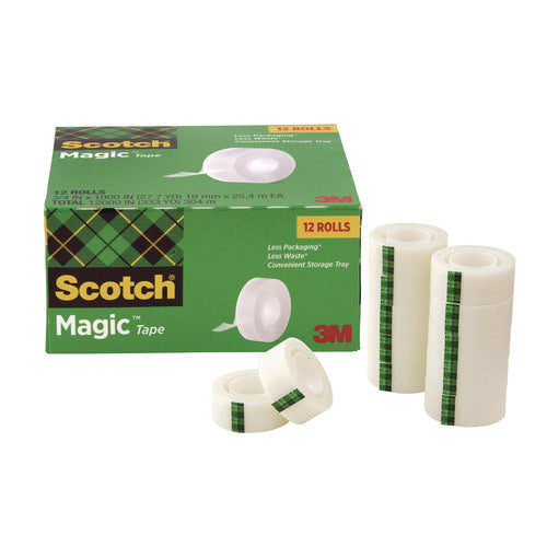 Magic Tape Cabinet Pack, 1" Core, 0.75" X 27.7 Yds, Clear, 12/pack