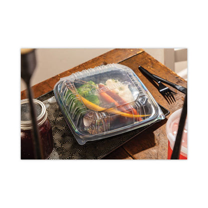 Earthchoice Vented Dual Color Microwavable Hinged Lid Container, 1-compartment 66oz, 10.5x9.5x3, Black/clear, Plastic, 132/ct