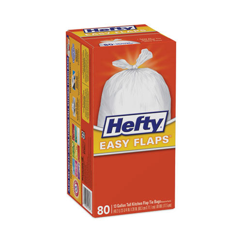 Easy Flaps Trash Bags, 13 Gal, 0.8 Mil, 23.75" X 28", White, 80/box