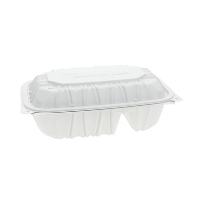 Earthchoice Vented Microwavable Mfpp Hinged Lid Container, 2-compartment, 9 X 6 X 3.1, White, Plastic, 170/carton