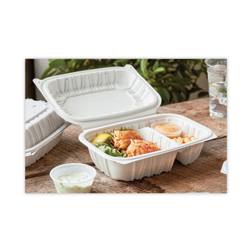 Earthchoice Vented Microwavable Mfpp Hinged Lid Container, 2-compartment, 9 X 6 X 3.1, White, Plastic, 170/carton