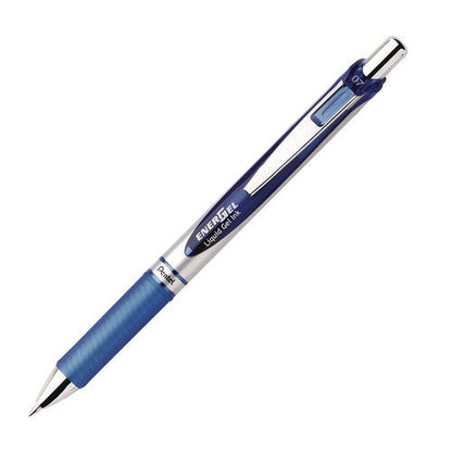 Energel Rtx Gel Pen, Retractable, Medium 0.7 Mm, Blue Ink, Blue/silver Barrel, 3/pack