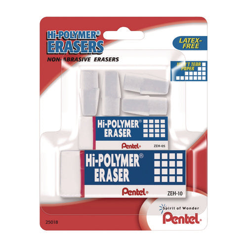 Hi-polymer Eraser Assortment, (4) Pencil Caps/(1) Large Block/(1) Small Block, White, 6/pack