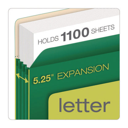 Reinforced File Pocket, 5.25" Expansion, Letter Size, Green, 10/box