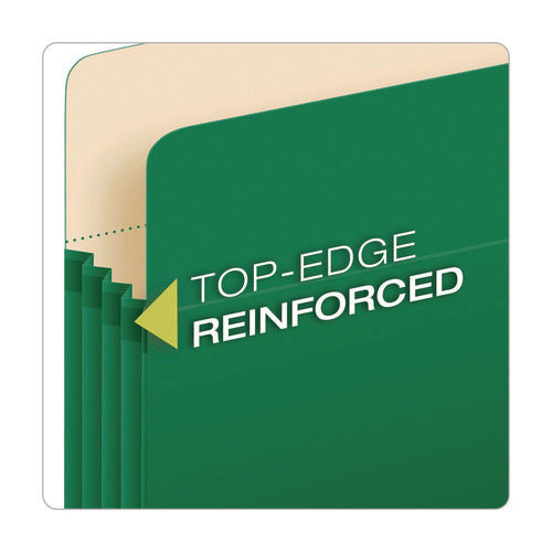 Reinforced File Pocket, 5.25" Expansion, Letter Size, Green, 10/box