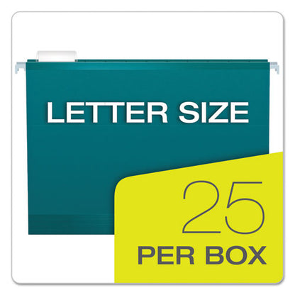 Colored Reinforced Hanging Folders, Letter Size, 1/5-cut Tabs, Teal, 25/box