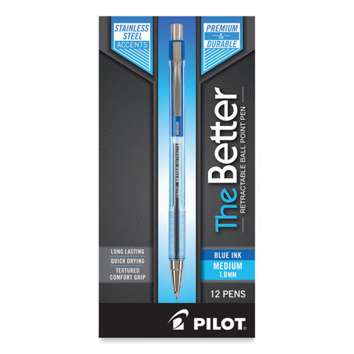Better Ballpoint Pen, Retractable, Medium 1 Mm, Blue Ink, Translucent Blue Barrel, Dozen