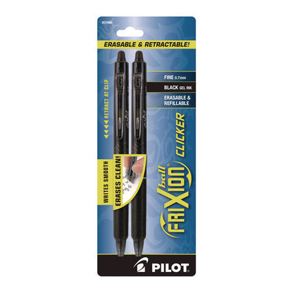 Frixion Ball Clicker Erasable Gel Pen, Retractable, Fine 0.7 Mm, Black Ink And Barrel, 2/pack