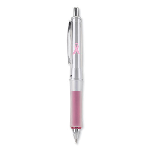 Dr. Grip Center Of Gravity Breast Cancer Awareness Ballpoint Pen, Retractable, Medium 1mm, Black Ink, Silver/pink Barrel