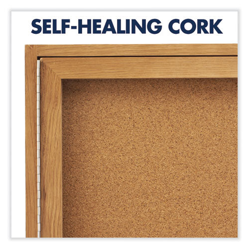 Enclosed Indoor Cork Bulletin Board With One Hinged Door, 24 X 36, Tan Surface, Oak Fiberboard Frame