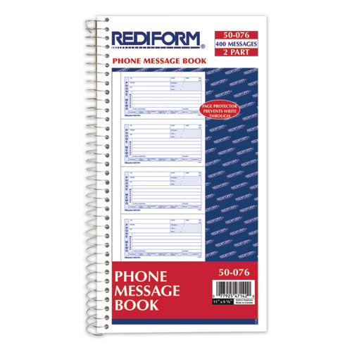 Telephone Message Book, Two-part Carbonless, 5 X 2.75, 4 Forms/sheet, 400 Forms Total