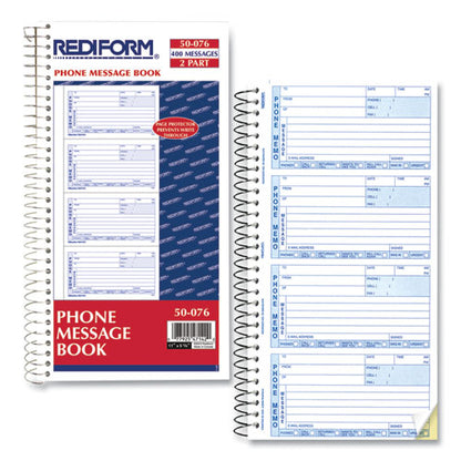 Telephone Message Book, Two-part Carbonless, 5 X 2.75, 4 Forms/sheet, 400 Forms Total