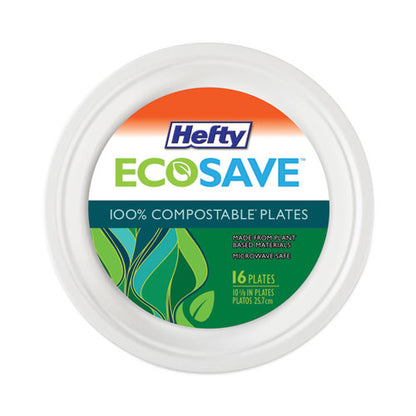 Ecosave Tableware, Plate, Bagasse, 10.13" Dia, White, 16/pack