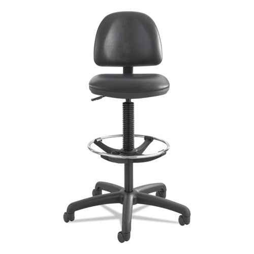 Precision Extended-height Swivel Stool, Adjustable Footring, Supports 250 Lb, 23" To 33" Seat Height, Black Vinyl, Black Base