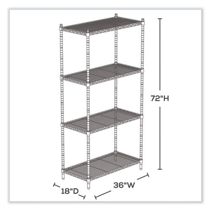 Industrial Wire Shelving, Four-shelf, 36w X 18d X 72h, Metallic Gray