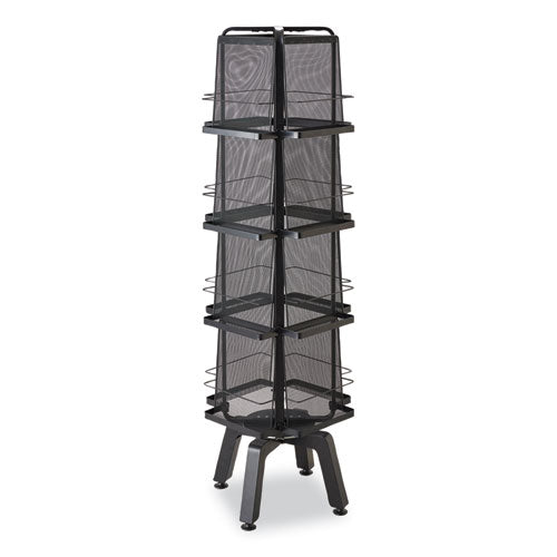 Onyx Mesh Rotating Magazine Display, 16 Compartments, 18.27w X 18.27d X 58.55h, Black