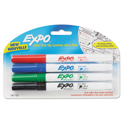 Low-odor Dry-erase Marker, Extra-fine Bullet Tip, Assorted Colors, 4/pack