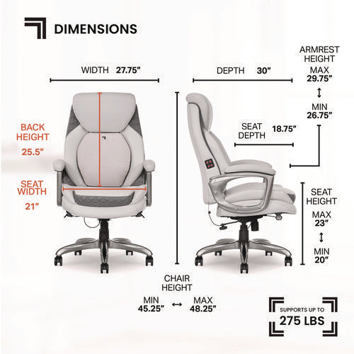 Ergonomic Bonded Leather Swivel Executive Massage Chair, Supports Up To 275 Lbs, 20" To 23" Seat Height, Off-white