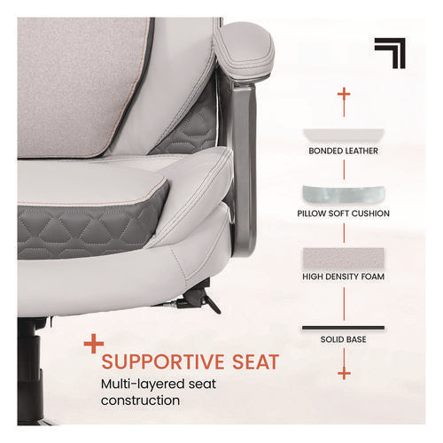 Ergonomic Bonded Leather Swivel Executive Massage Chair, Supports Up To 275 Lbs, 20" To 23" Seat Height, Off-white