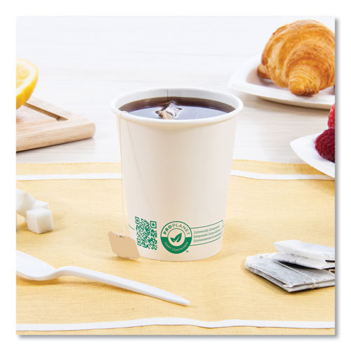 Compostable Paper Hot Cups, Proplanet Seal, 10 Oz, White/green, 50/pack