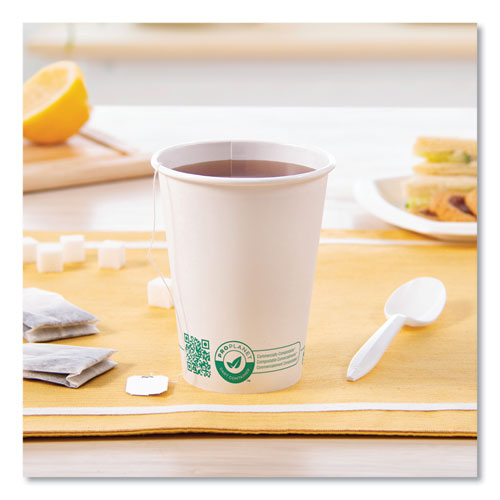 Compostable Paper Hot Cups, Proplanet Seal, 12 Oz, White/green, 50/pack