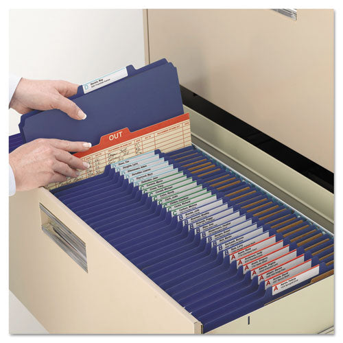 6-section Pressboard Top Tab Pocket Classification Folders, 6 Safeshield Fasteners, 2 Dividers, Letter Size, Dark Blue, 10/bx