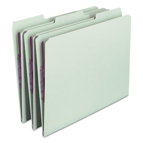 Recycled Pressboard Fastener Folders, 1/3-cut Tabs, Two Safeshield Fasteners, 1" Expansion, Letter Size, Gray-green, 25/box