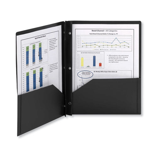 Poly Two-pocket Folder With Fasteners, 180-sheet Capacity, 11 X 8.5, Black, 25/box