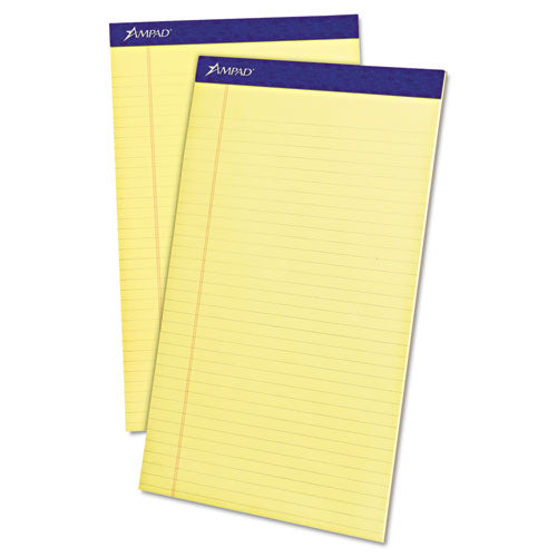 Perforated Writing Pads, Wide/legal Rule, 50 Canary-yellow 8.5 X 14 Sheets, Dozen