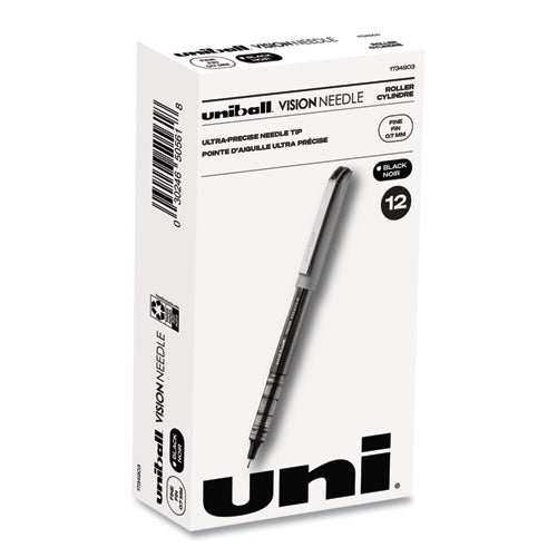 Vision Needle Roller Ball Pen, Stick, Fine 0.7 Mm, Black Ink, Gray/clear/black Barrel, Dozen