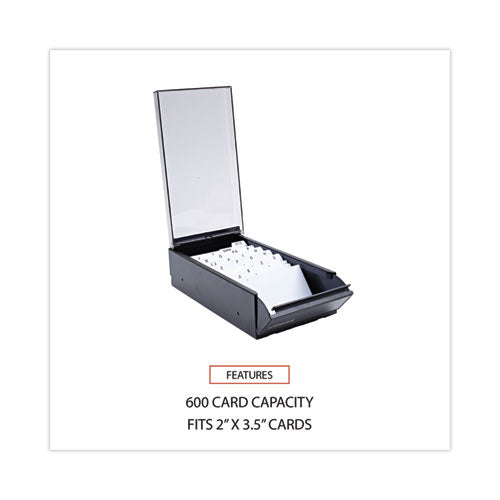 Business Card File, Holds 600 2 X 3.5 Cards, 4.25 X 8.25 X 2.5, Metal/plastic, Black