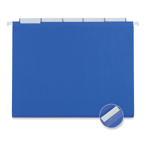 Deluxe Bright Color Hanging File Folders, Letter Size, 1/5-cut Tabs, Blue, 25/box