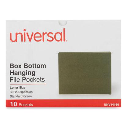 Hanging Box Bottom File Pockets, 1 Section, 3.5" Capacity, Letter Size, Standard Green, 10/box