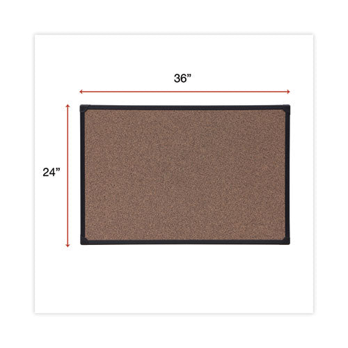 Tech Cork Board, 36 X 24, Brown Surface, Black Plastic Frame