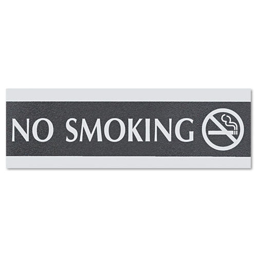 Century Series Office Sign, No Smoking, 9 X 3, Black/silver