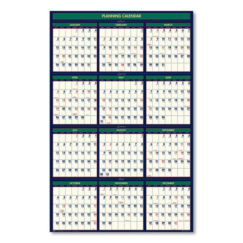 Recycled Four Seasons Reversible Business/academic Wall Calendar, 24 X 37, 2020-2021