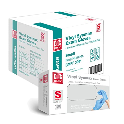 Basic Medical Synmax Vinyl Exam Gloves, Small